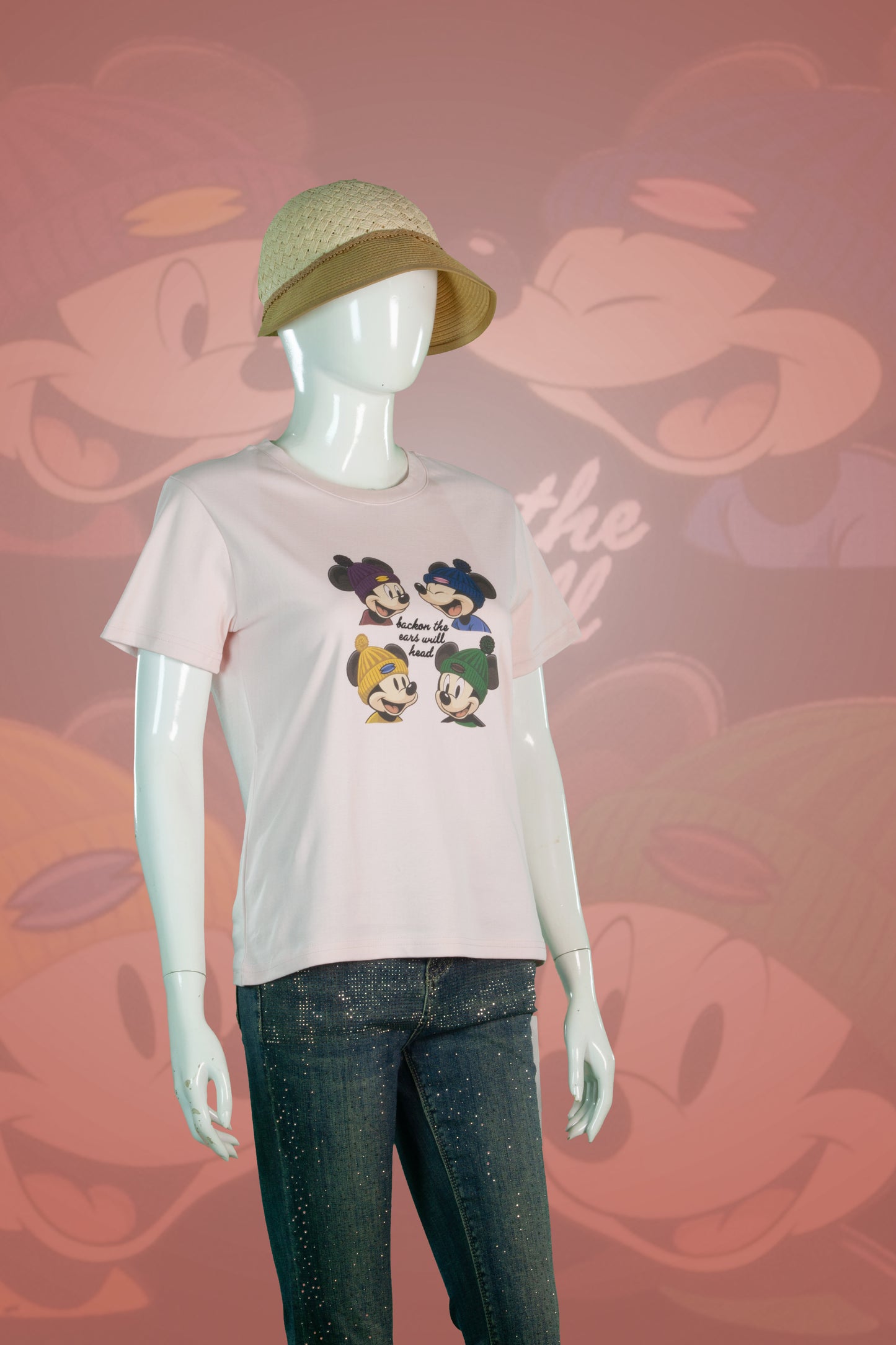 T-Shirt Crop Motif 4 Mickey Topi Kupluk