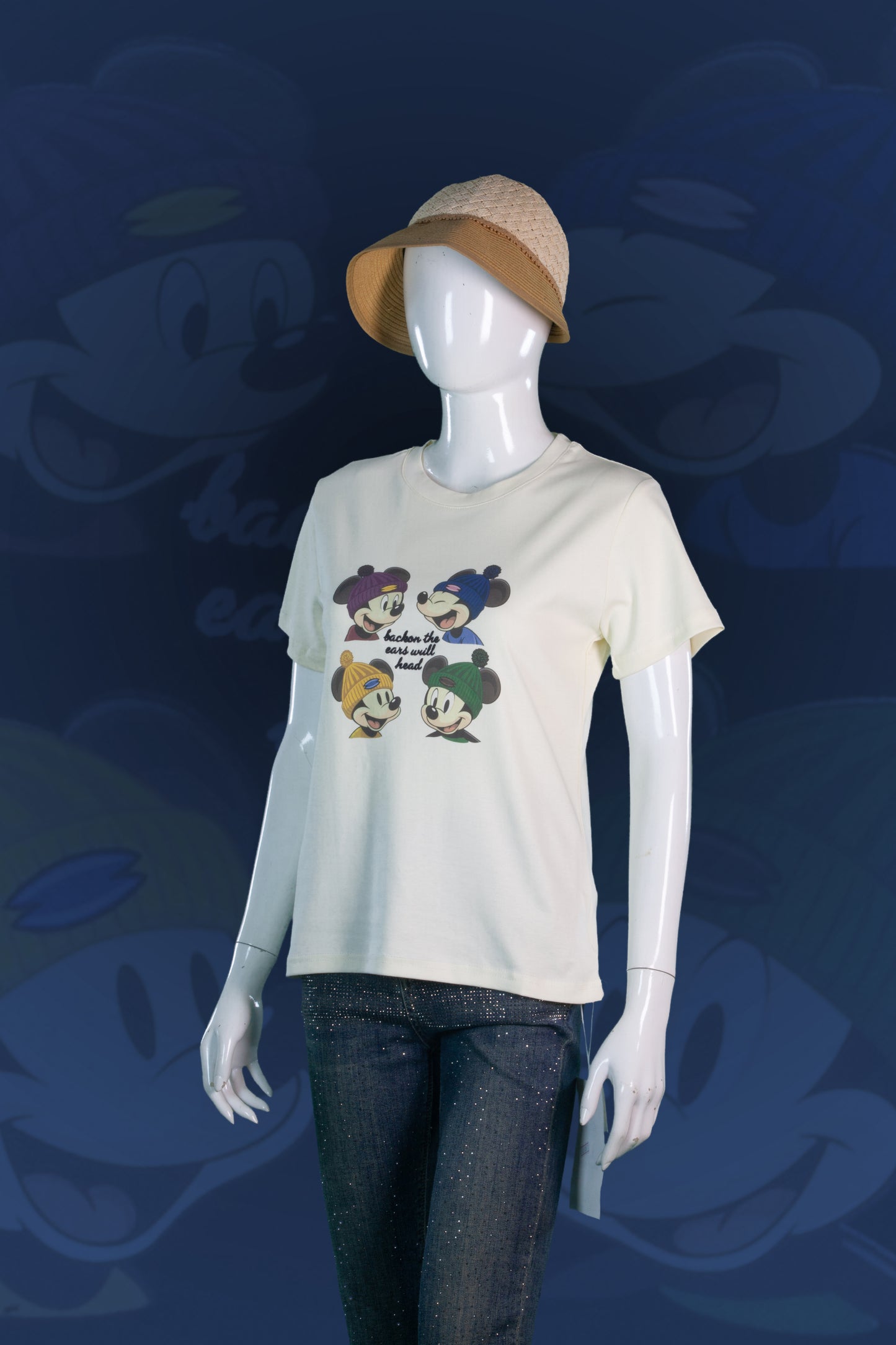 T-Shirt Crop Motif 4 Mickey Topi Kupluk