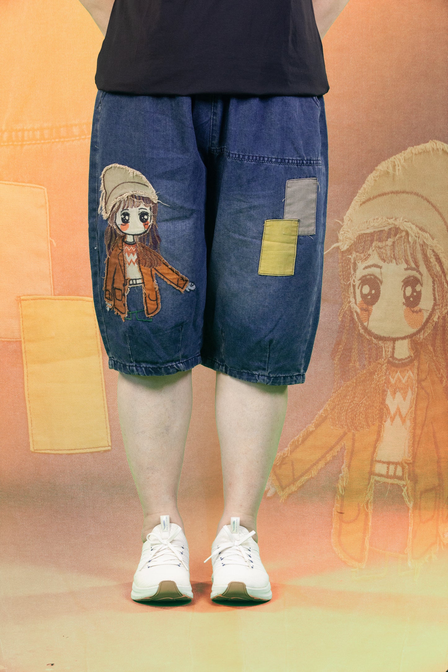 Celana Soft Jeans Motif Girl with Orange Jacket