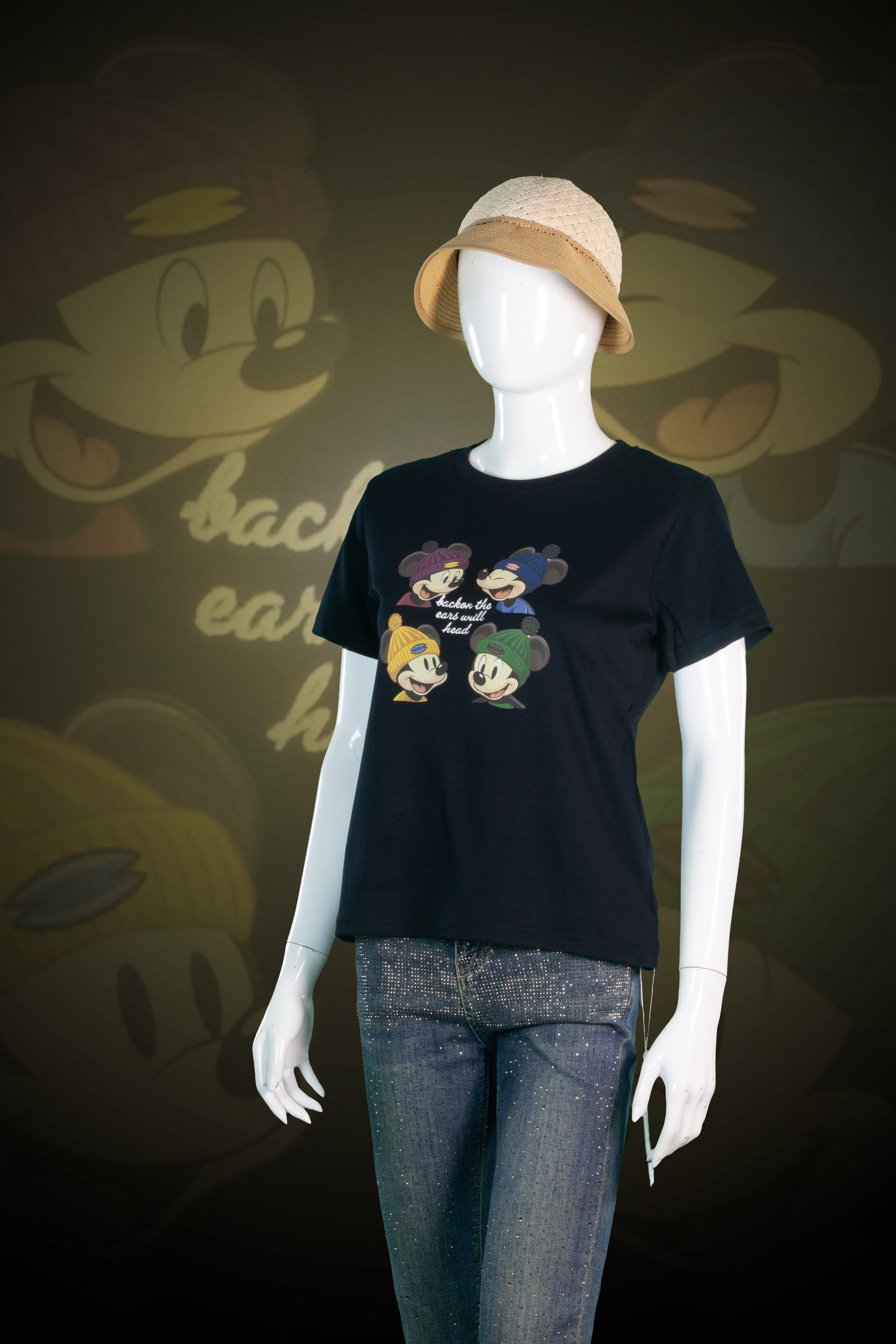 T-Shirt Crop Motif 4 Mickey Topi Kupluk