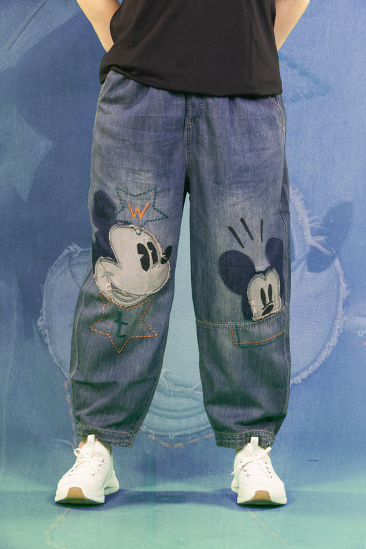 Celana Soft Jeans Motif Mickey Head Besar
