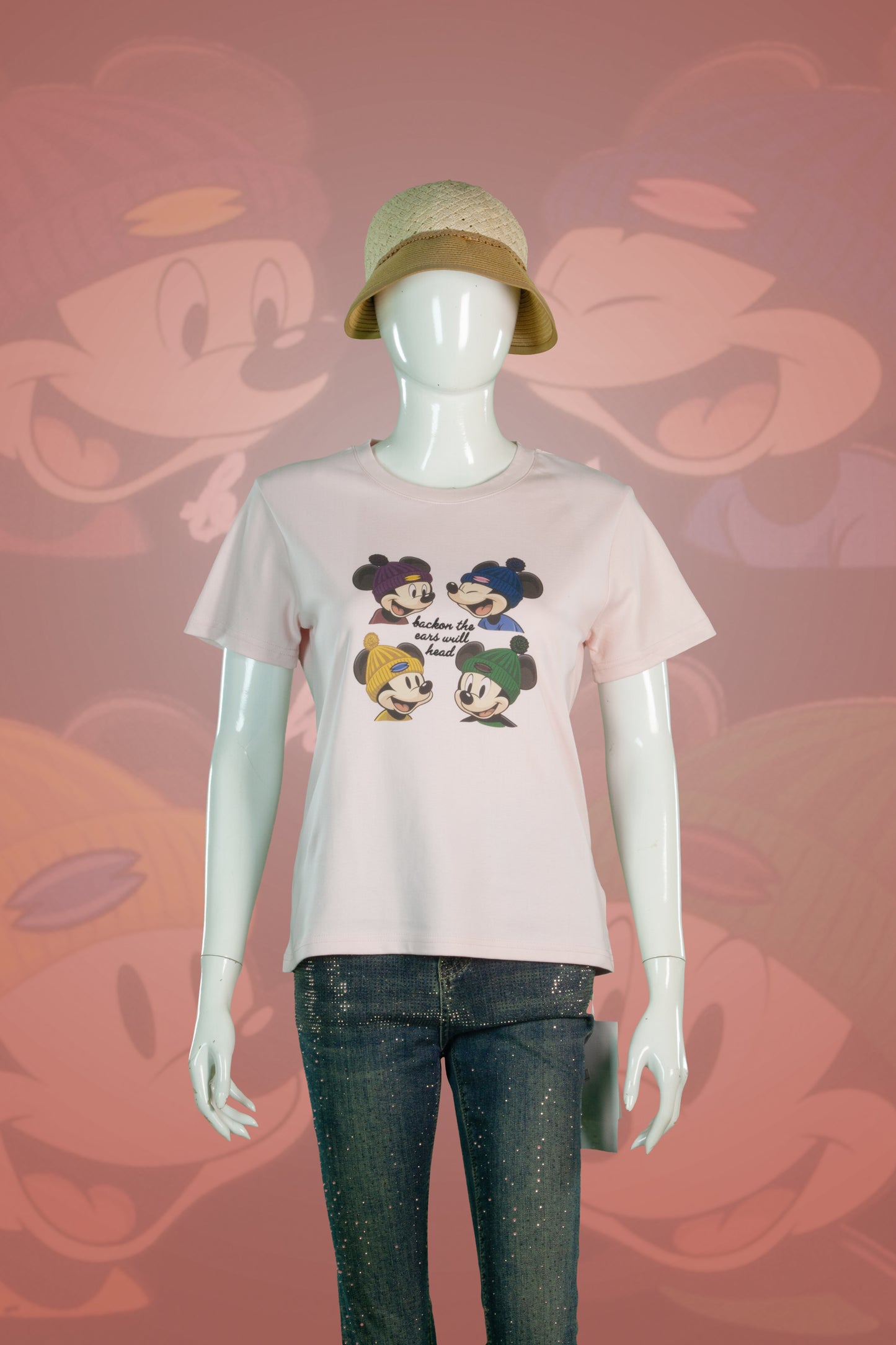 T-Shirt Crop Motif 4 Mickey Topi Kupluk