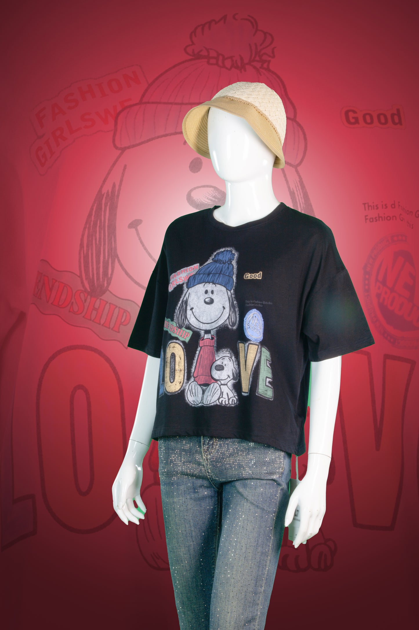 T-Shirt Crop Motif Snoopy Love